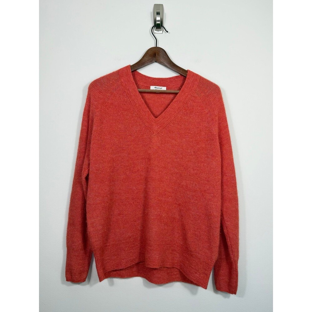 Madewell Alpaca Blend V-Neck Sweater Orange Pink Oversized Small